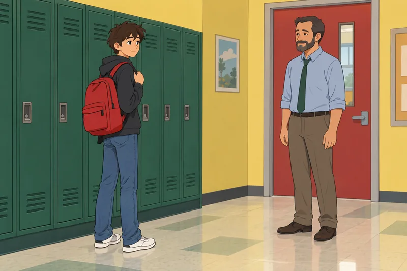 El cuestionario «Escuela» sigue una escena del pasillo.