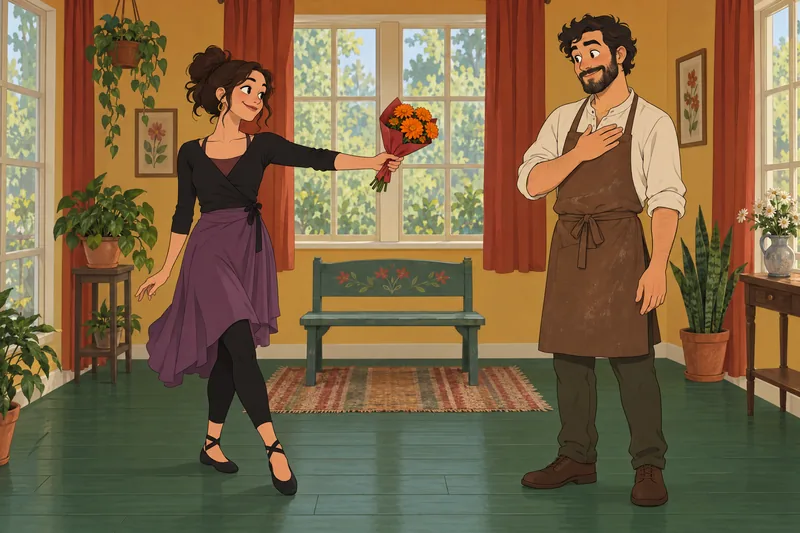 13 Seduction Archetypes: two adults exchange bright flowers.