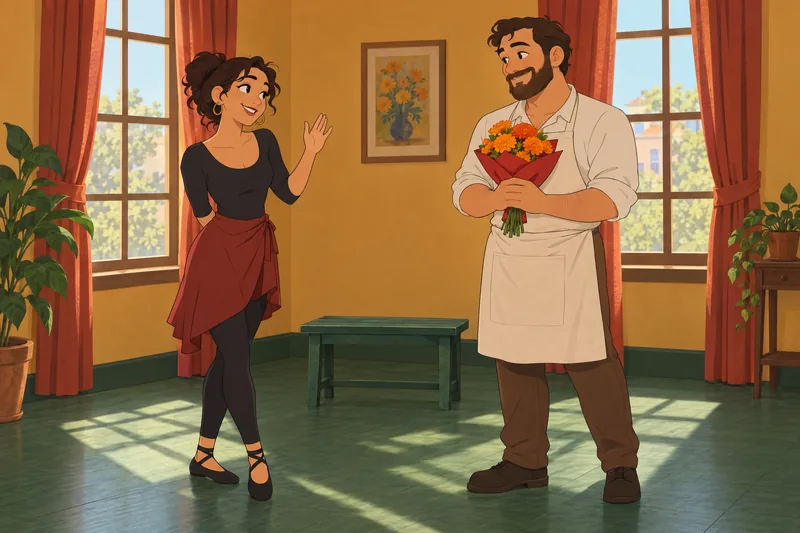 cuestionario de los: dos adultos intercambian flores brillantes.
