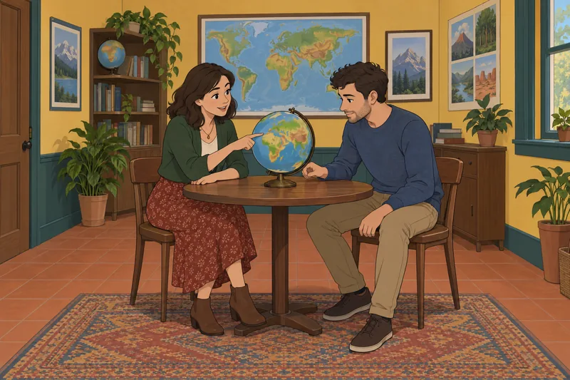 193 Countries Quiz shows adults studying a globe.