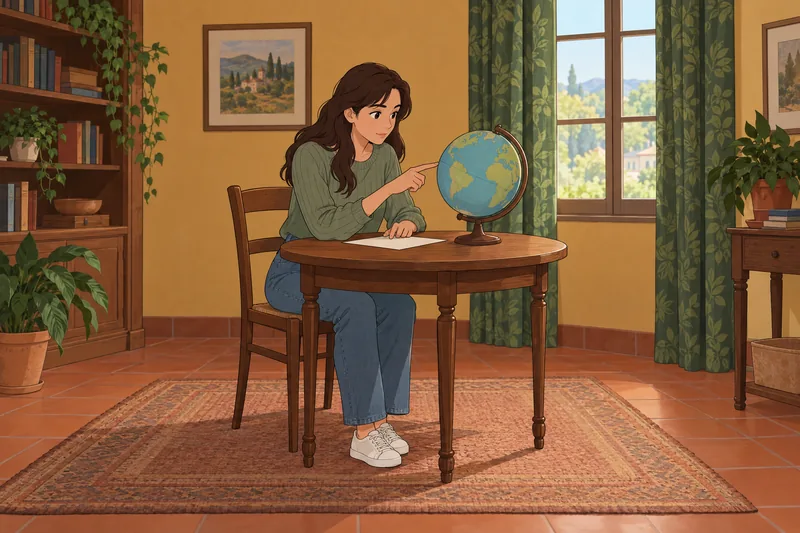 20 Question Quiz: student studies a globe.