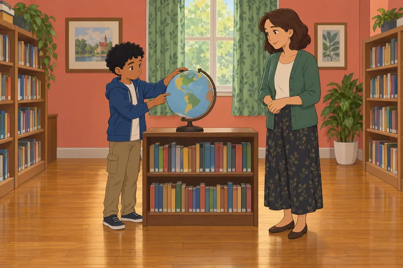4th Grade Quiz: student studies a globe.