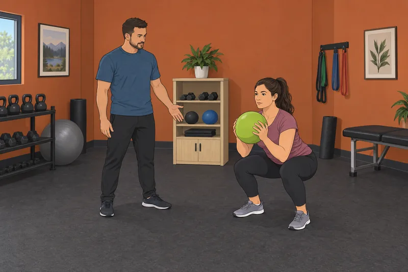5 Components of quiz, trainee holds a ball.