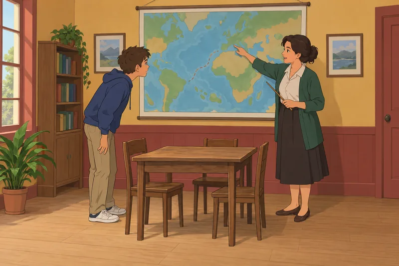 5 Themes of: a teacher traces a map.