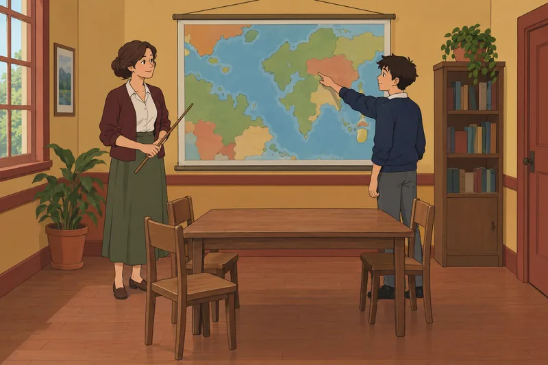 cuestionario sobre los: un docente señala un mapa.