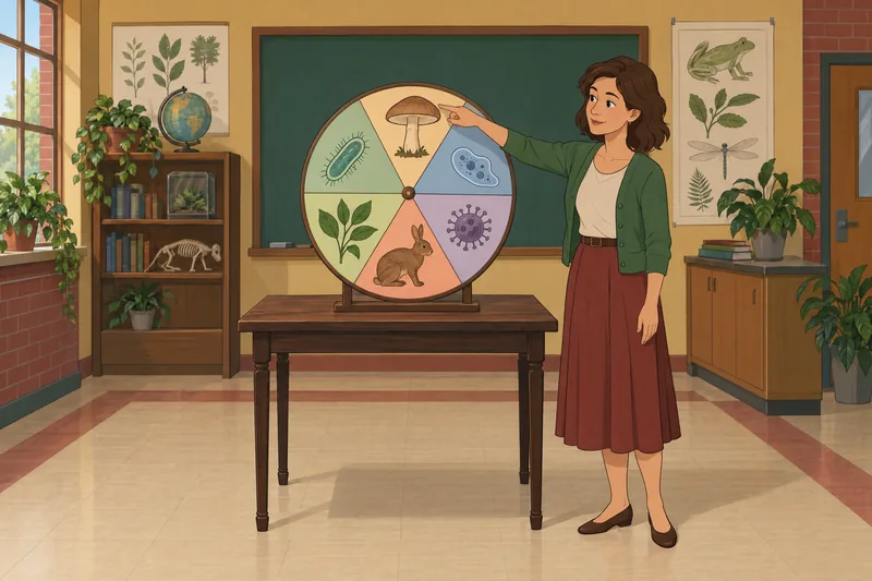 6 Kingdoms Quiz: teacher sorts organism icons.