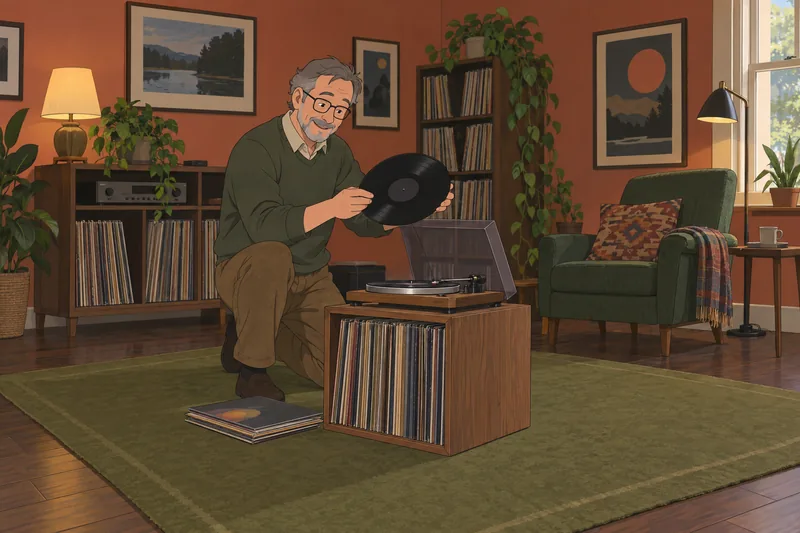 80s Music Quiz: archivist recognizes a vinyl record.