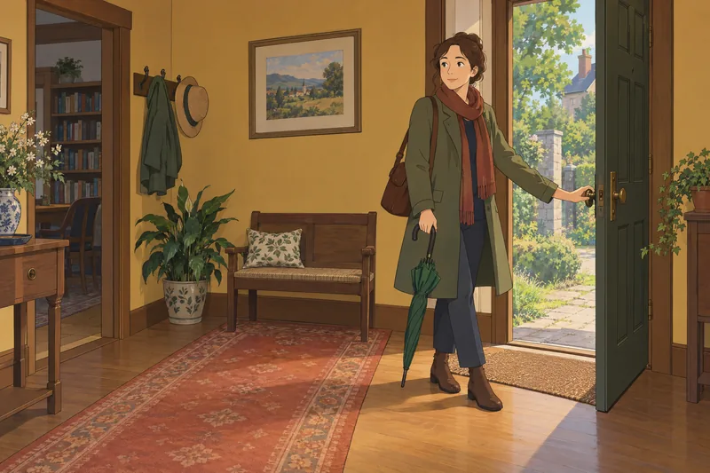 Acceptance and Action: woman pauses at doorway.
