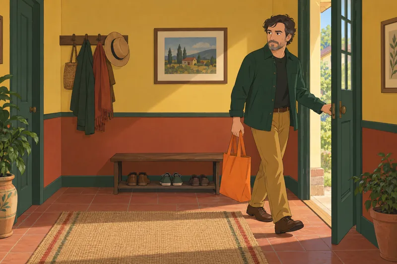 Acceptance and Action: man steps through a doorway.