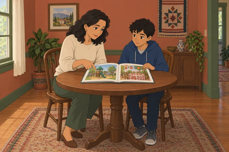 Acculturation Questionnaire for families opens a picture book.