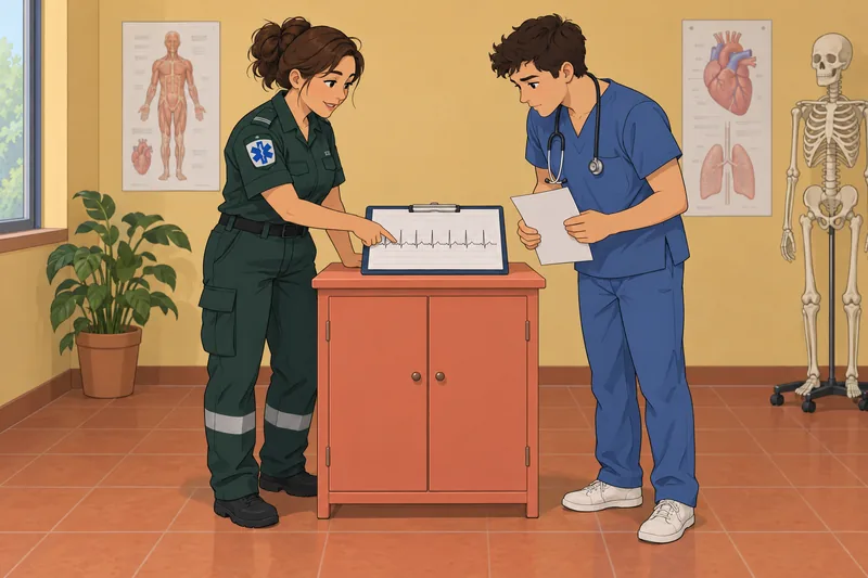 ACLS ECG Quiz shows a clinician reviewing rhythms.