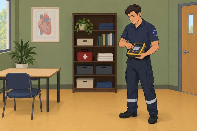 ACLS Quiz presents a defibrillator exercise.
