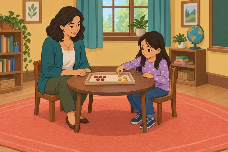 Addition Quiz shows a tutor checking wooden counters.
