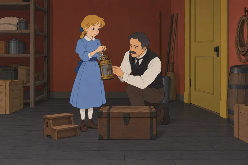Adventures of Tom reveals Becky with a lantern.