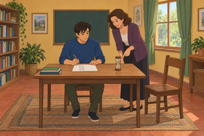 Adverb Quiz shows a learner choosing calmly.