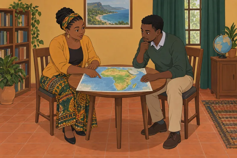Africa Cities Quiz: learners study a map.