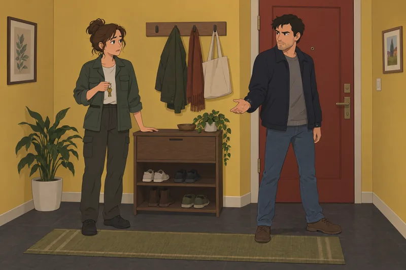 Aggression Questionnaire Test shows a tense doorway exchange.