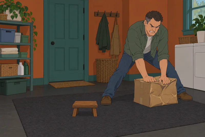 Aggressive Behavior Test: man grips dented box.