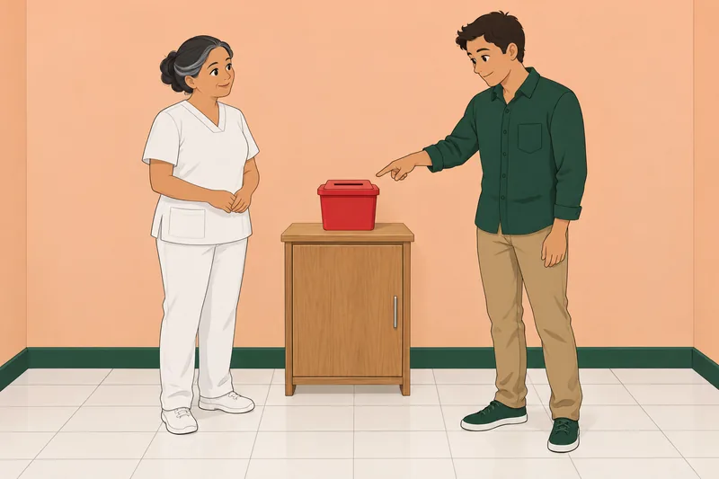 El cuestionario sobre el muestra una enfermera orientando.