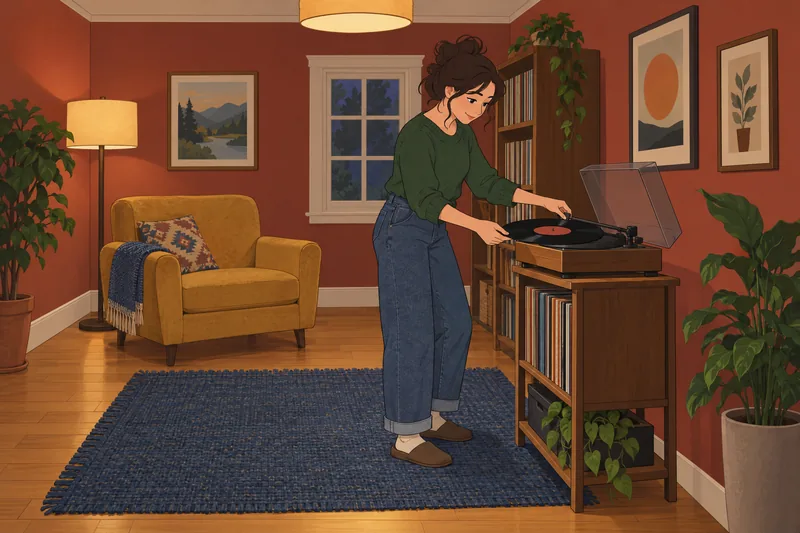 Album Cover Quiz features a spinning record.
