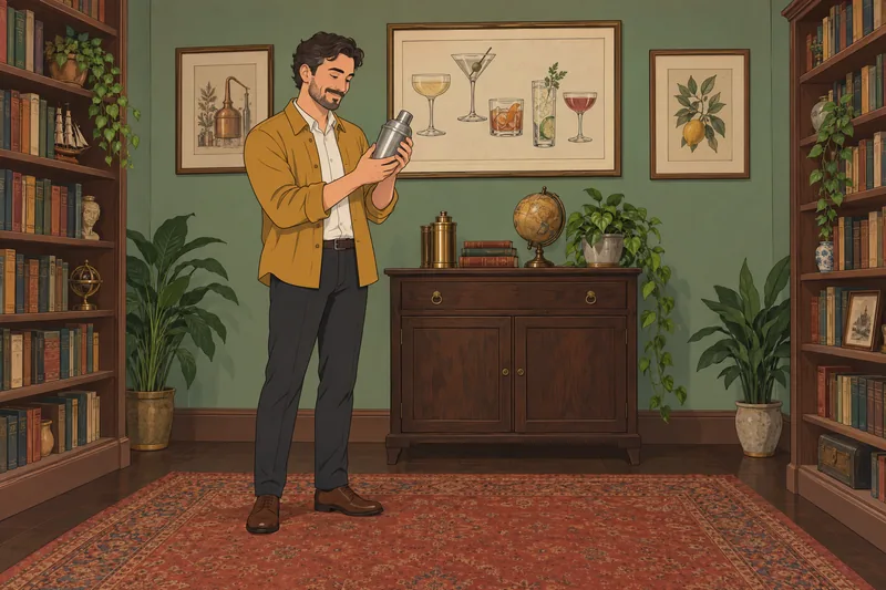 Alcohol Quiz depicts an archivist holding a shaker.