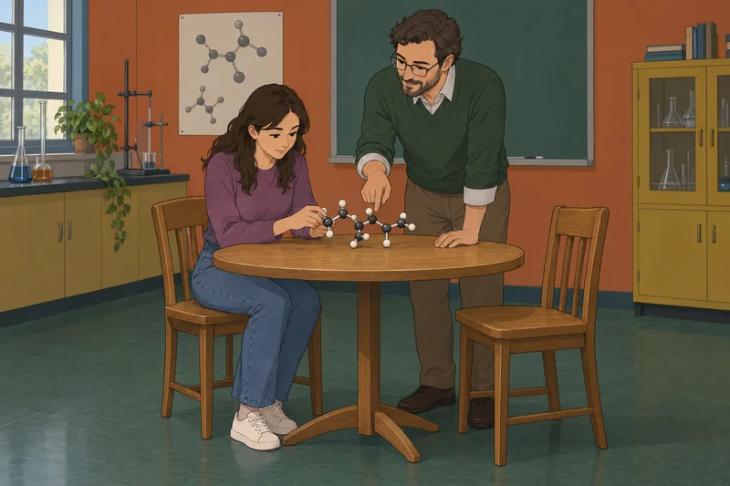 Alkane Quiz shows a student examining molecular models.