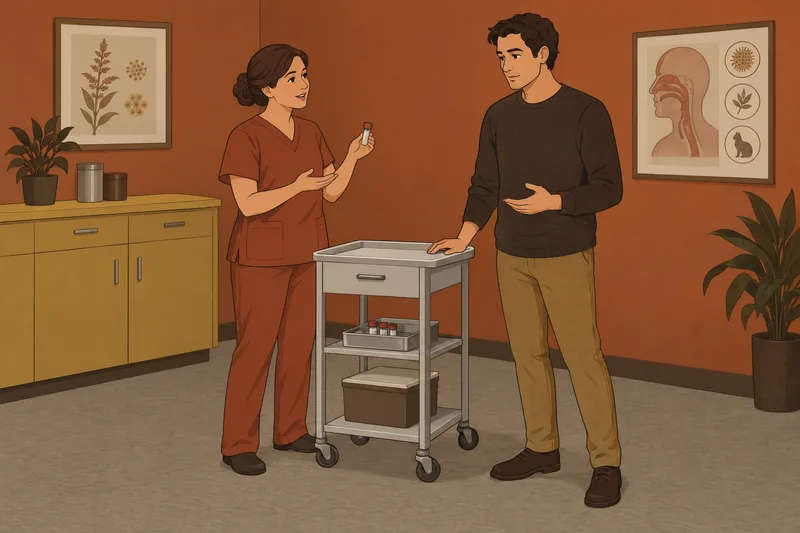 Allergy Quiz shows a clinic testing discussion.