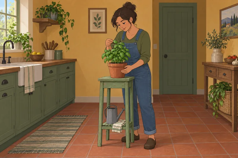 Alternative Method Test: woman examines basil.