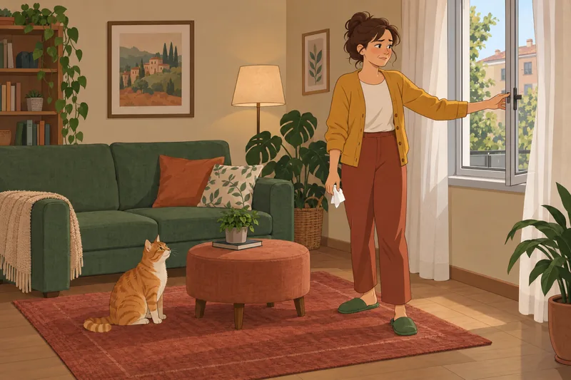 Am I Allergic: a woman notices a cat.