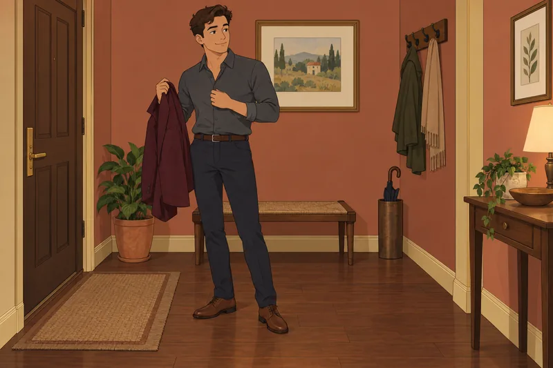 Escena de atractivo para hombres en un pasillo.