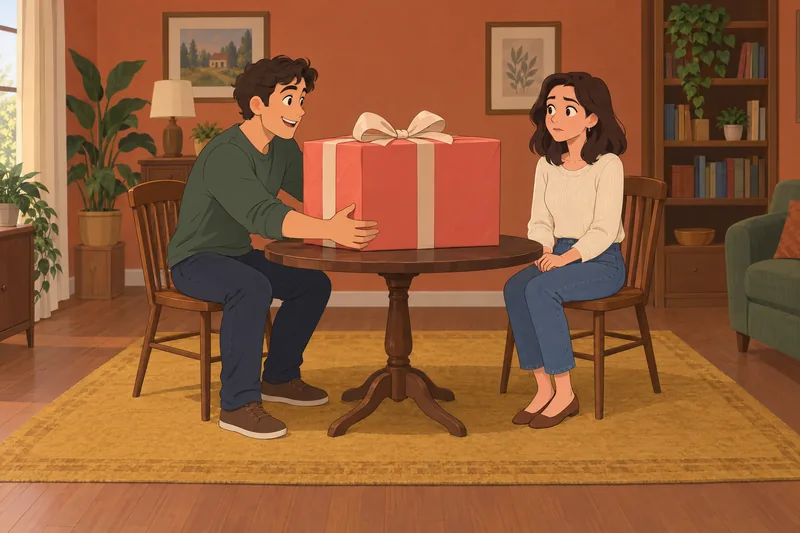 Am I Being while noticing an oversized gift.