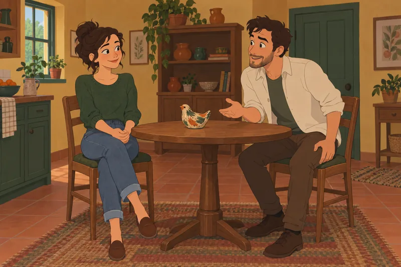 ¿Soy Aburrido/a? Quiz: dos adultos comentan un objeto.
