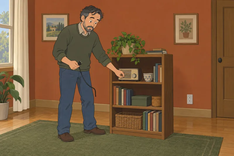 Am I Delusional: man checks a silent radio.