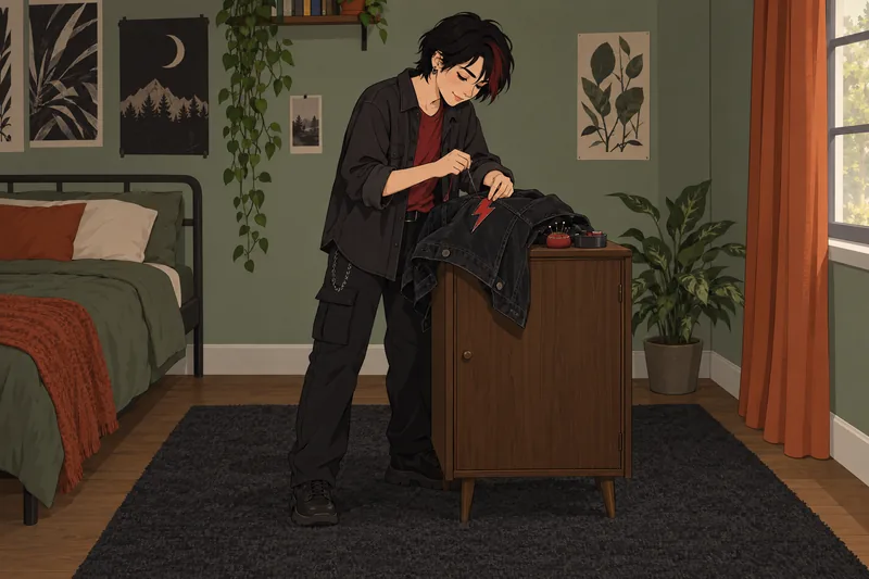 Am I Emo: Red patch on a jacket.