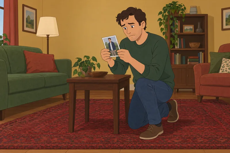 Am I Fat depicts a man studying photos.