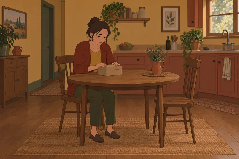 Am I Heartbroken: woman reflects near keepsake box.