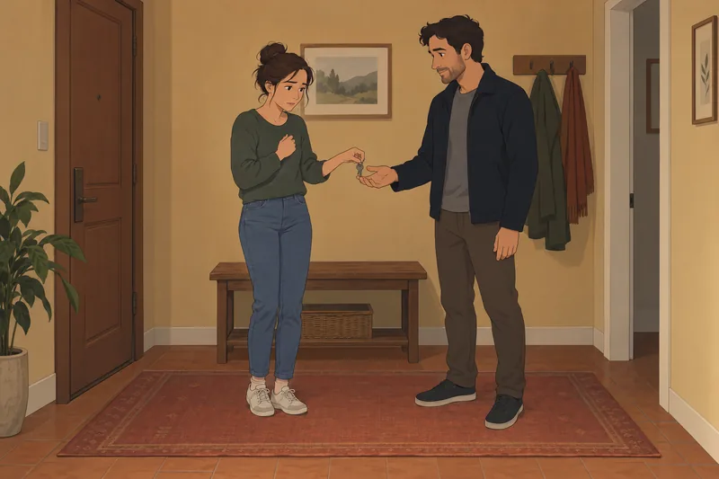 Am I High: a woman hands over keys.