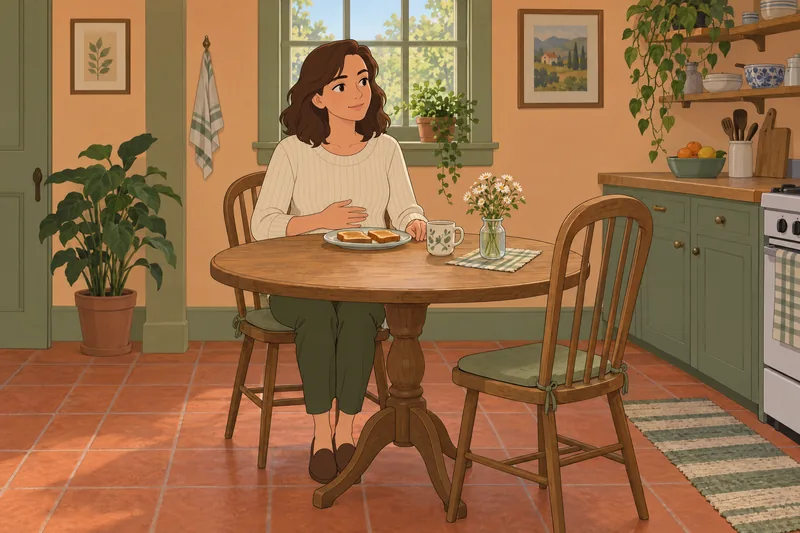Am I Hungry — a woman pauses before toast.