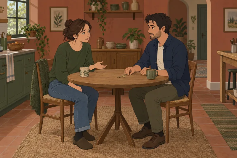 Am I in? Two adults discuss a key.