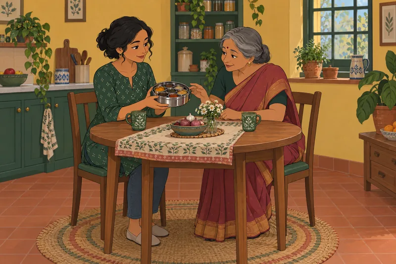 Am I Indian frames a shared kitchen.