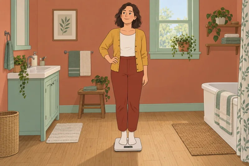 cuestionario ¿Tengo obesidad?: una mujer revisa una báscula.
