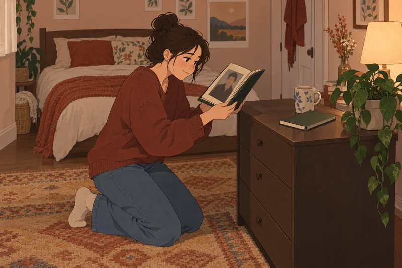 Am I Obsessed? Woman studies a photo album.