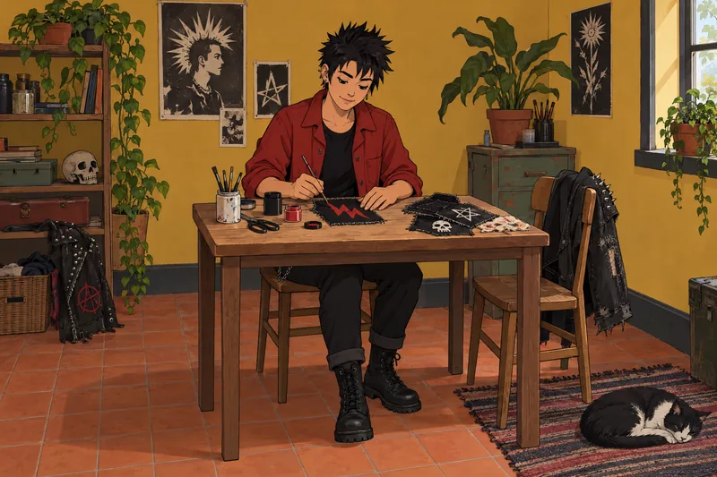 Am I Punk: adult paints a handmade patch.