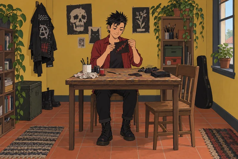 cuestionario ¿Soy punk?: una persona pinta un parche.
