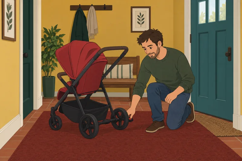 Am I Ready: a man checks a stroller.