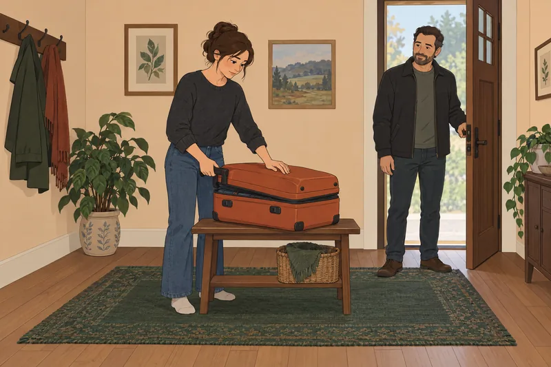 Am I Settling: suitcase waits by the door.