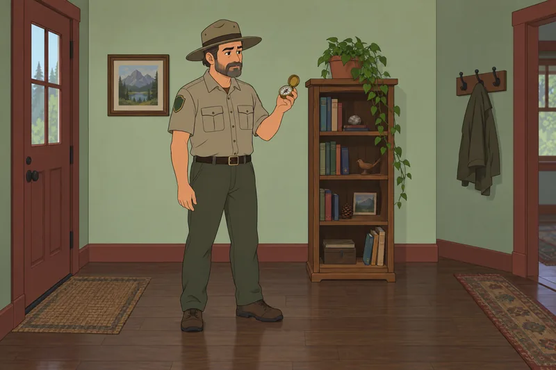 Am I Stoic: a ranger steadies a compass.