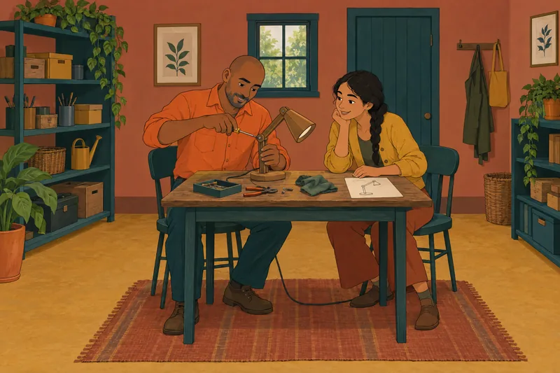 ¿Soy tonto? Pareja reparando una lámpara juntos