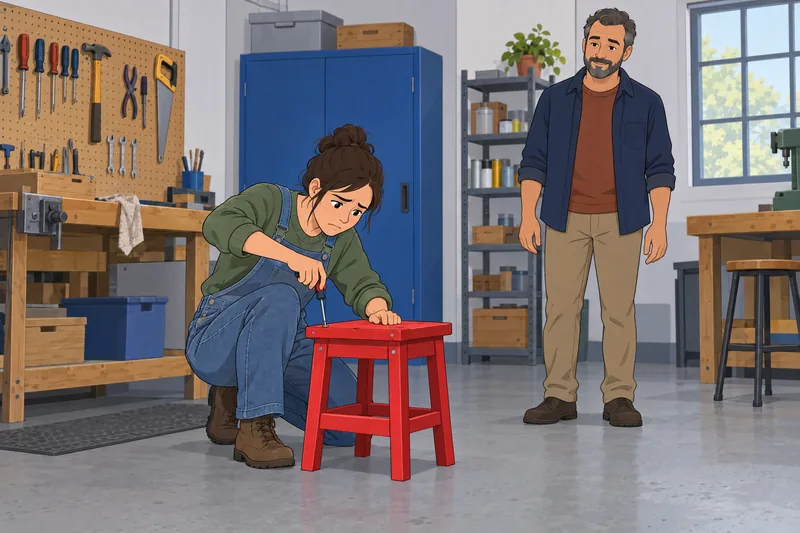 Am I Useless? A volunteer repairs a stool.