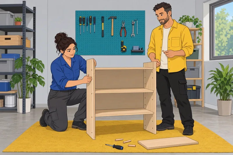 Am I Wife: partners assemble a shared shelf.